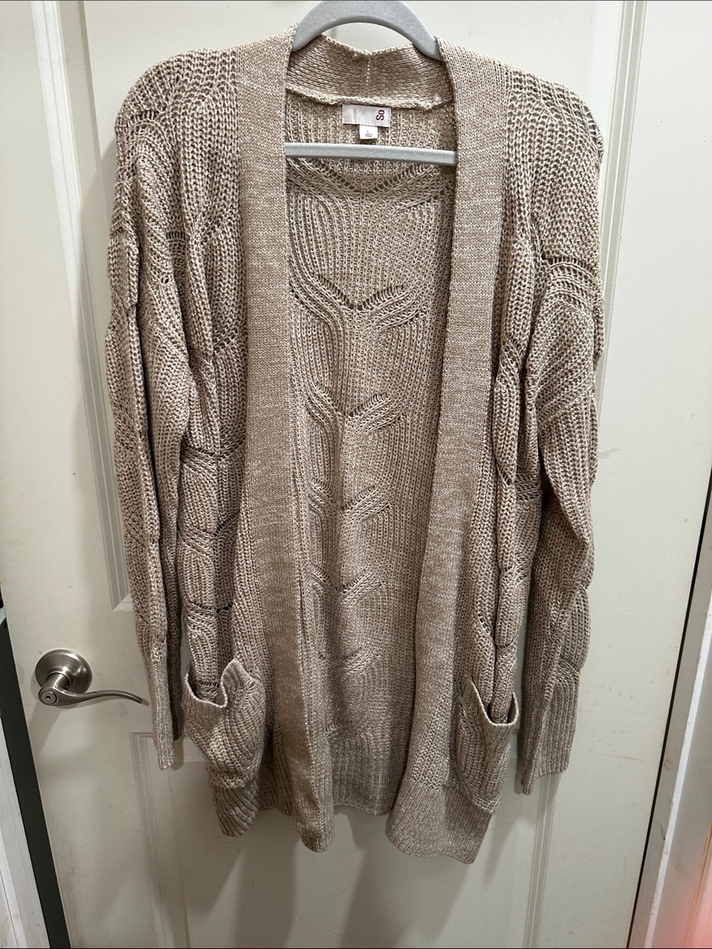 SO Open-Front Knit Cardigan - Beige